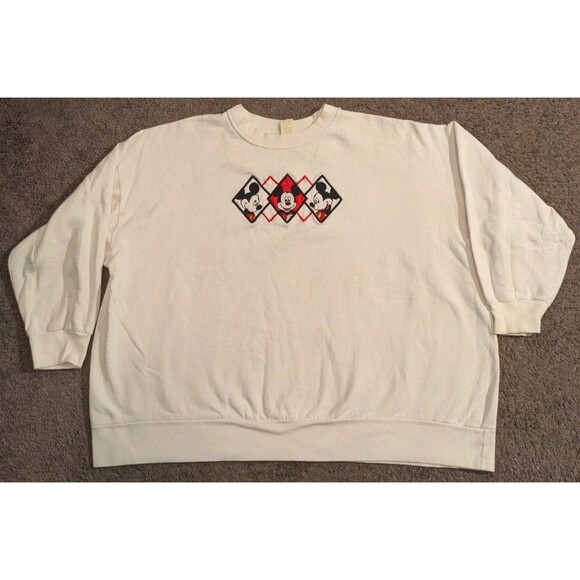 Vintage Mickey Inlimted Land n Sea Argyle Logo Crewneck Sweatshirt Women's 2X - Picture 1 of 7